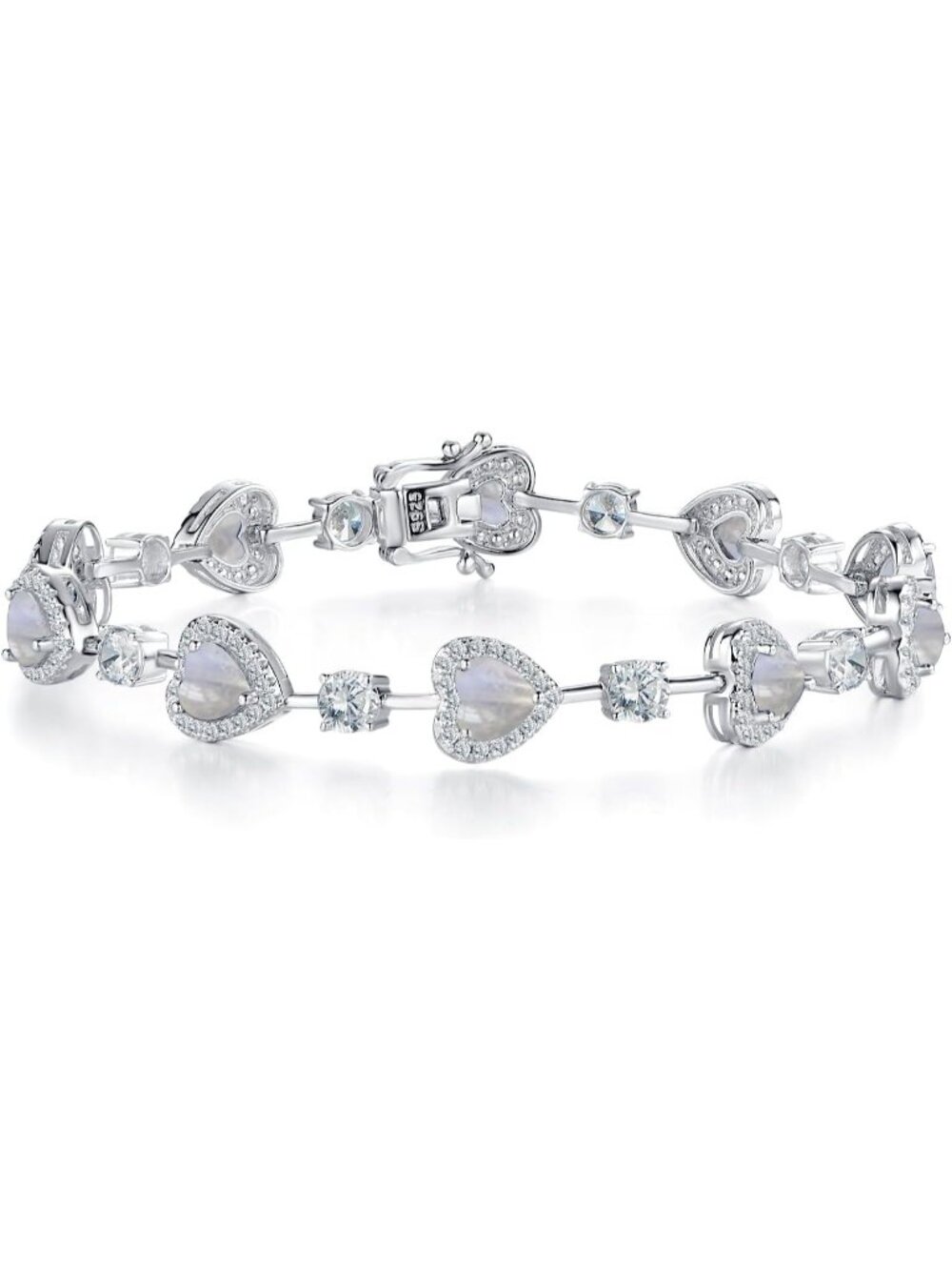 Women Moonstone Silver Gemstone Heart Bracelet Luxury Fashion Fine Jewelry